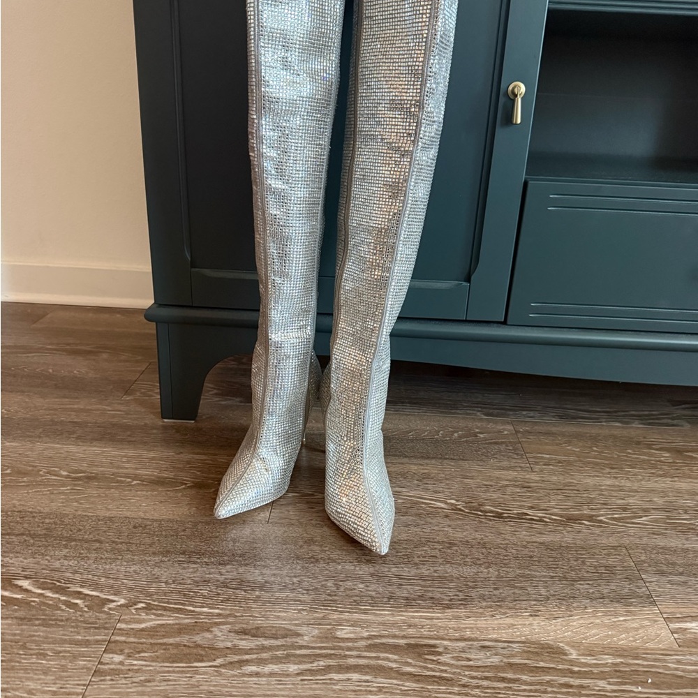 Steve Madden Shimmering Silver Over-the-Knee Boots - Picture 2 of 4